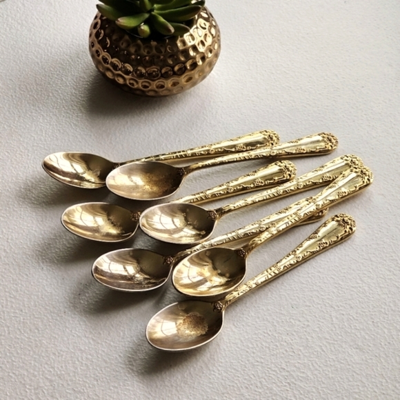 Vintage Wm. Rogers & Son China Gold Plated Enchanted Rose Teaspoons Set of 7 - Picture 16 of 16